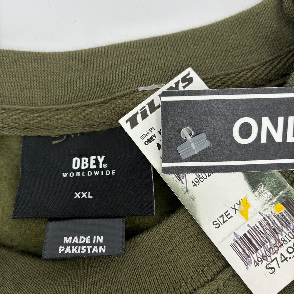 Obey Streetwear Mens Army Green Pink Bubble Cozy Sweatshirt Fleece Lined XXL NWT - Picture 3 of 6